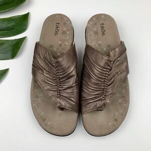 Taos Gift 2 Sandals Bronze Leather Slip On Slides Women's 8